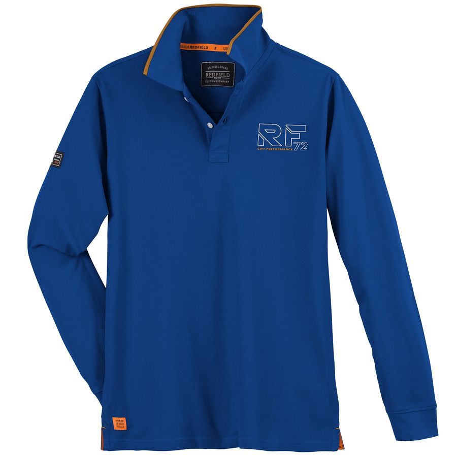 Redfield XXL Langarm-Polo Brustprint RF72 royalblau