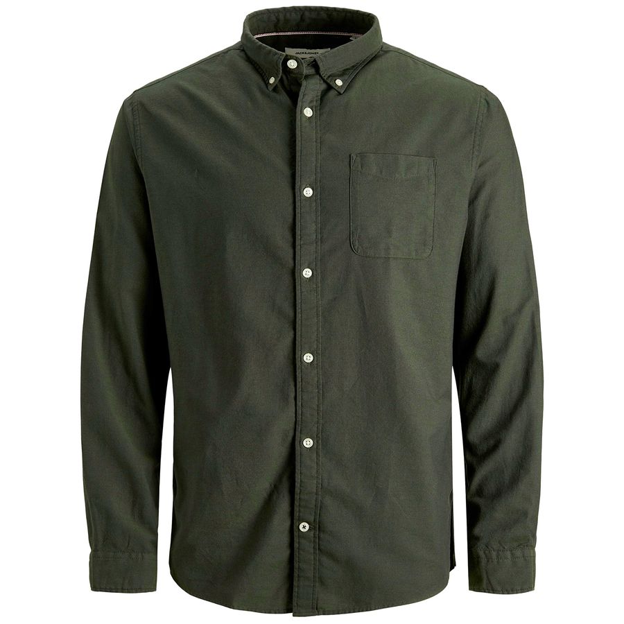 Jack&Jones XXL Langarmhemd Twill oliv uni JJEOXFORD