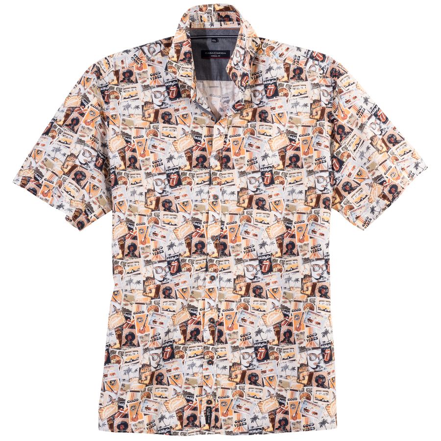 CasaModa Kurzarmhemd Kurzform XXL beige Hippie-Print