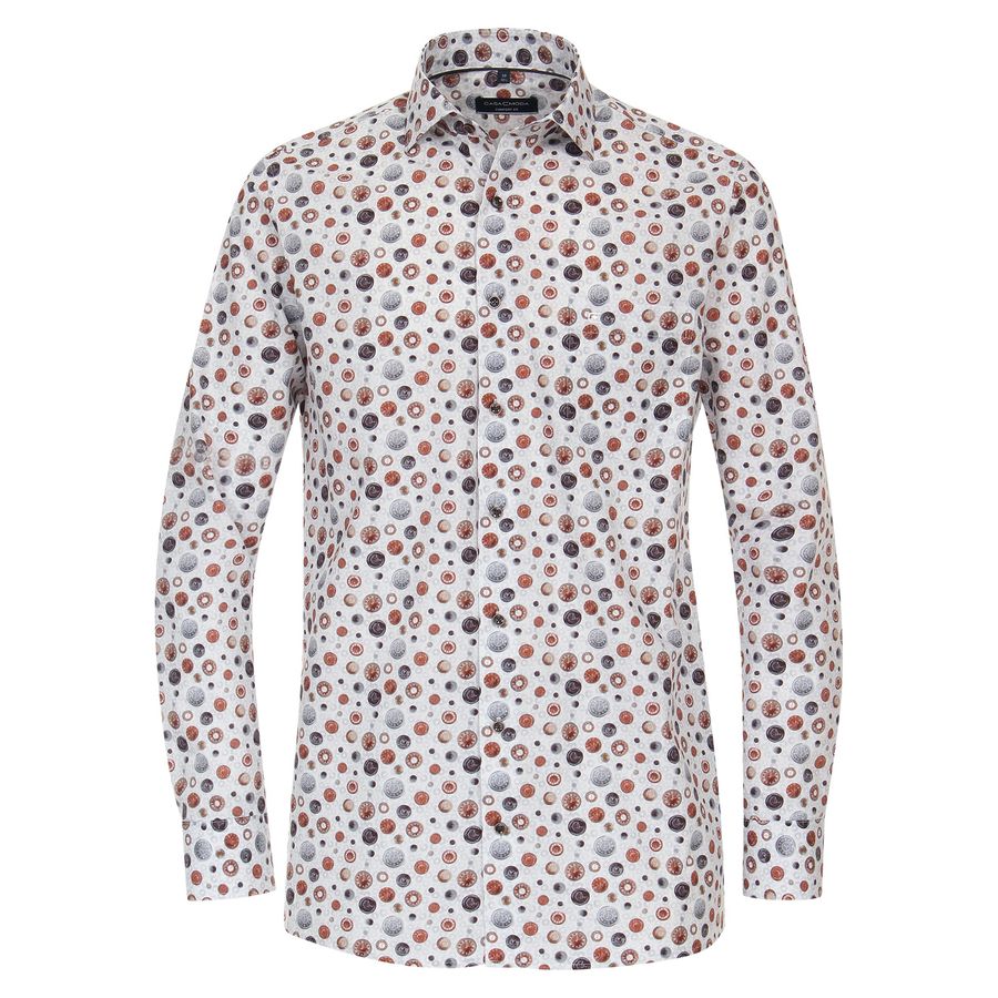 CasaModa Langarmhemd Uhren-Print braun-grau XXL