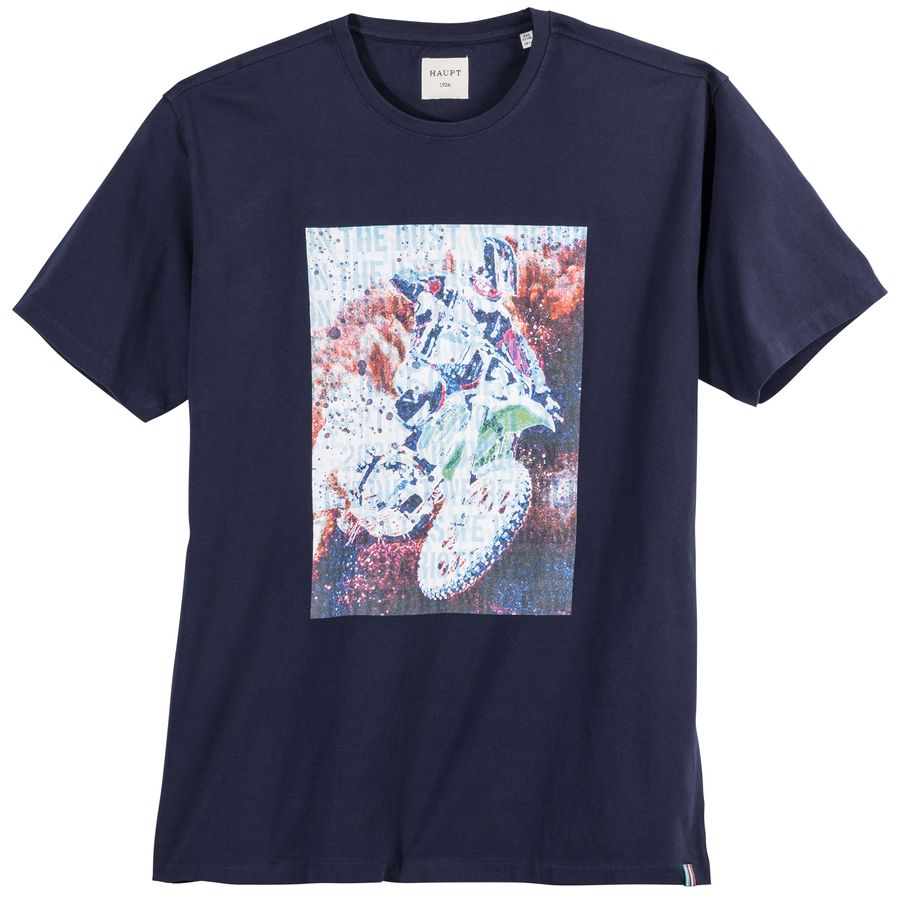 Haupt T-Shirt Übergröße navy Motorrad-Print