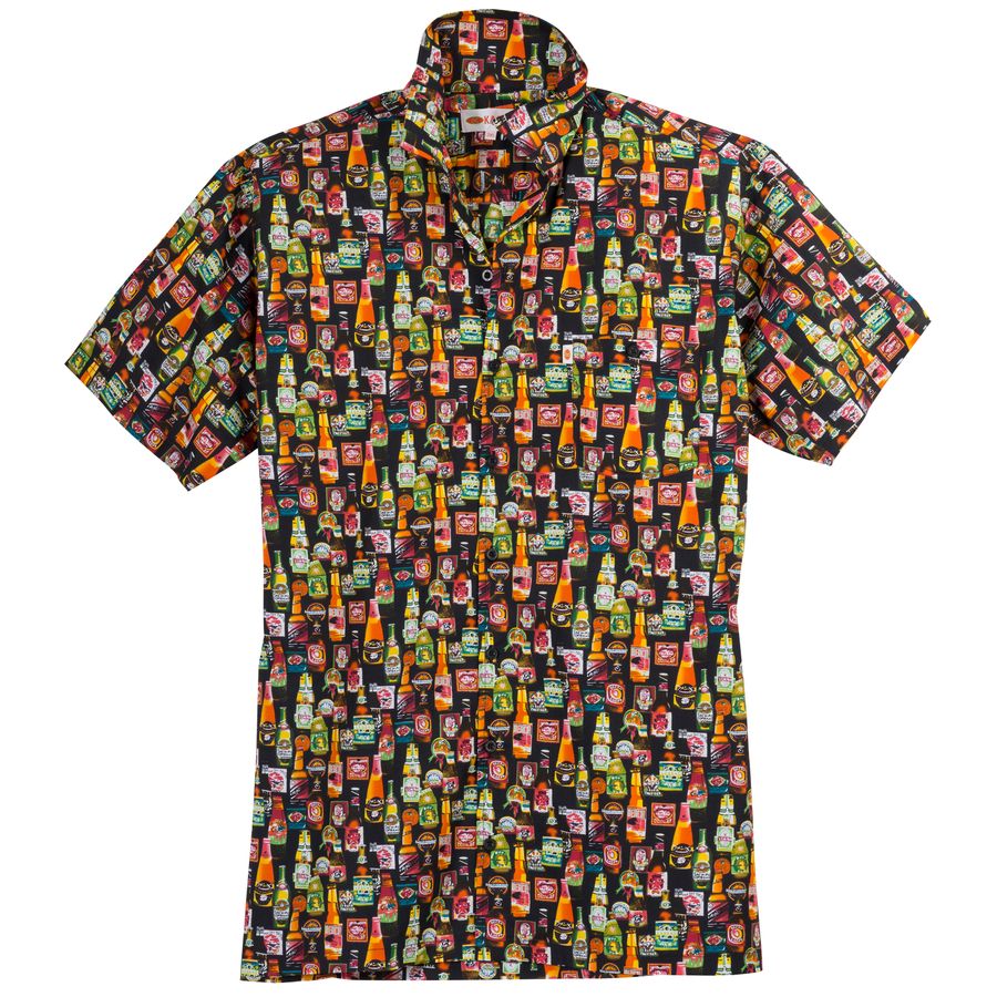 Kamro Kurzarmhemd XXL Bier-Print schwarz-orange