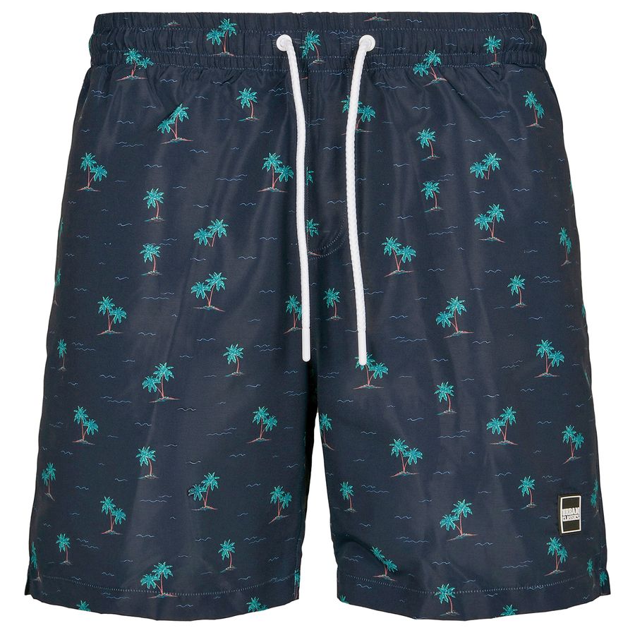 Urban Classics XXL Badeshorts navy Palmen Druck