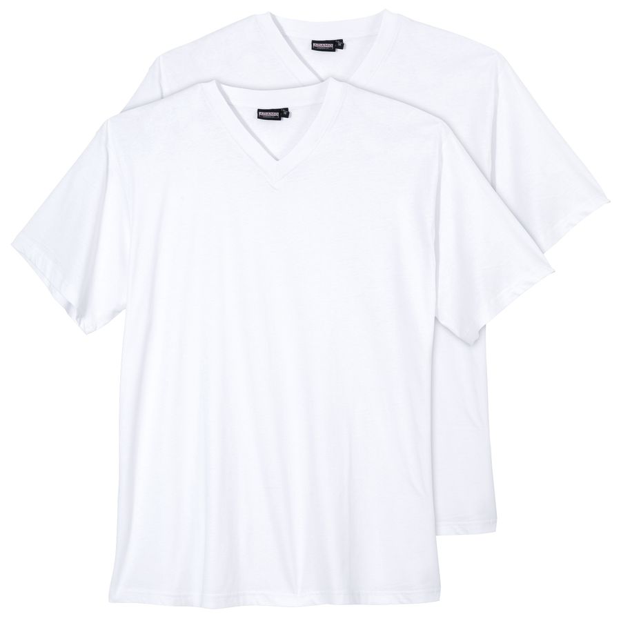 2er Pack V-Neck T-Shirt weiß Adamo Übergröße