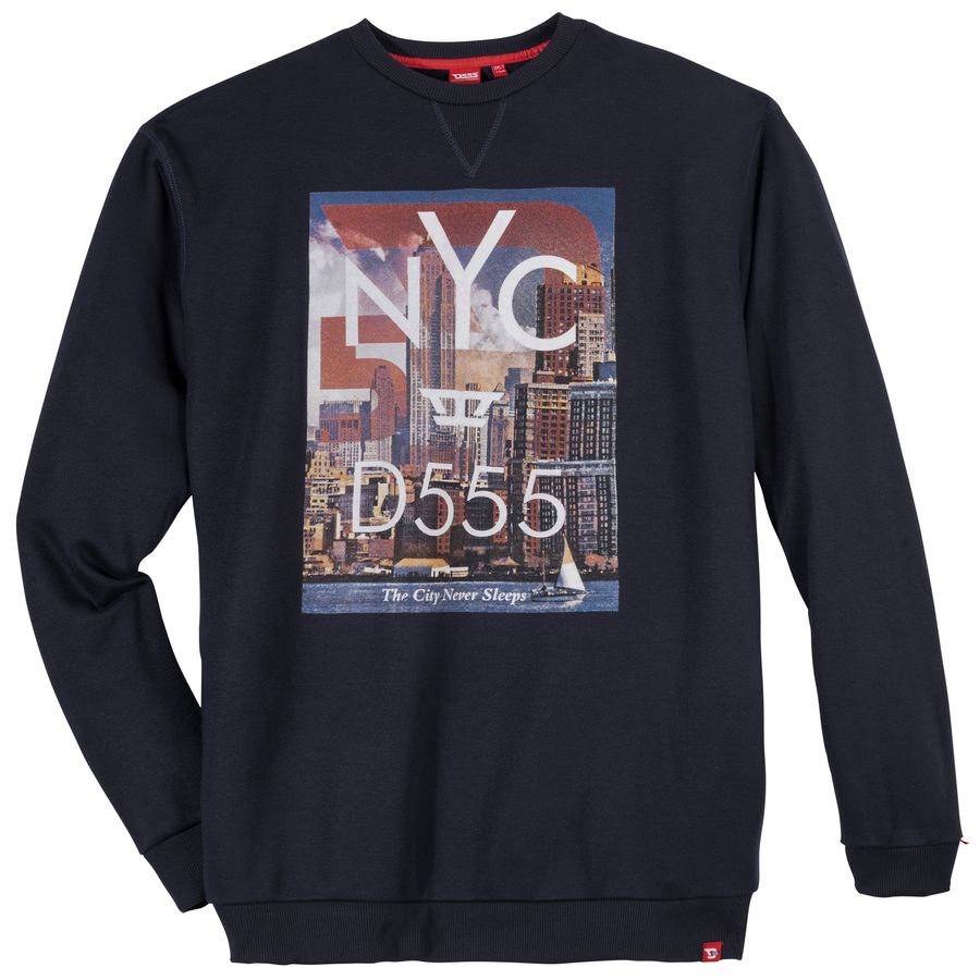 Duke Sweatshirt extralang navy Übergröße NYC-Print
