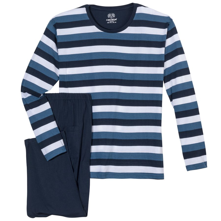 Ceceba Übergrößen Pyjama Rundhals navy/gestreift