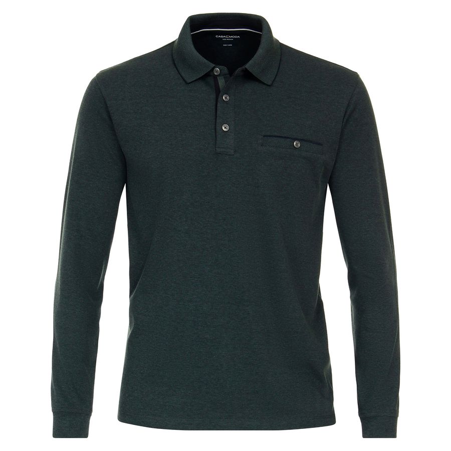 CasaModa XXL Langarm-Poloshirt dunkelgrün melange