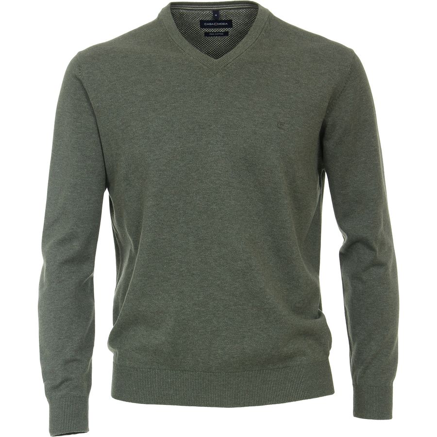 CasaModa Pullover V-Neck grün melange Übergröße