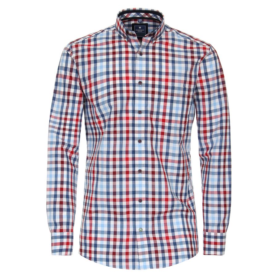 Redmond XXL Langarmhemd rot-blau-weiß kariert