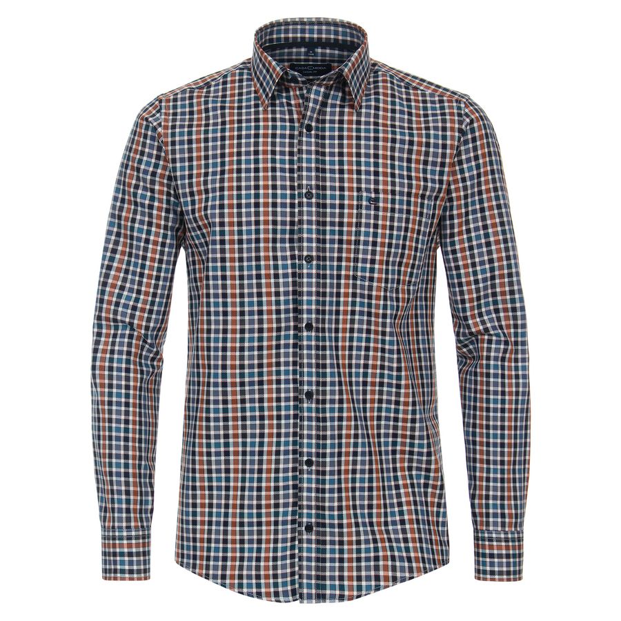 CasaModa Langarmhemd XXL Strukturkaro blau-terra