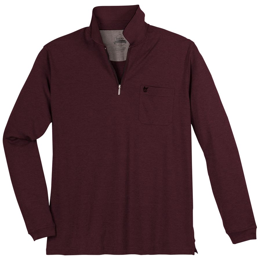 Hajo Zipper Langarm-Poloshirt XXL weinrot melange