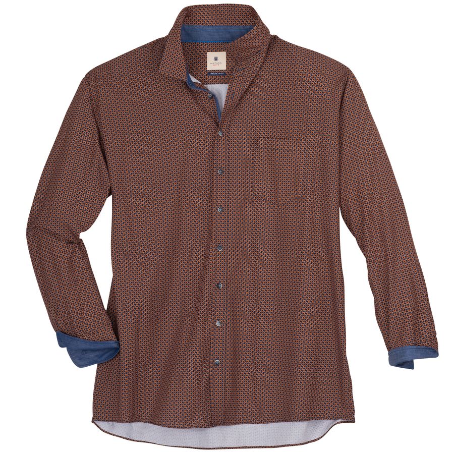 Hatico XXL Langarmhemd Retromuster terracotta-blau