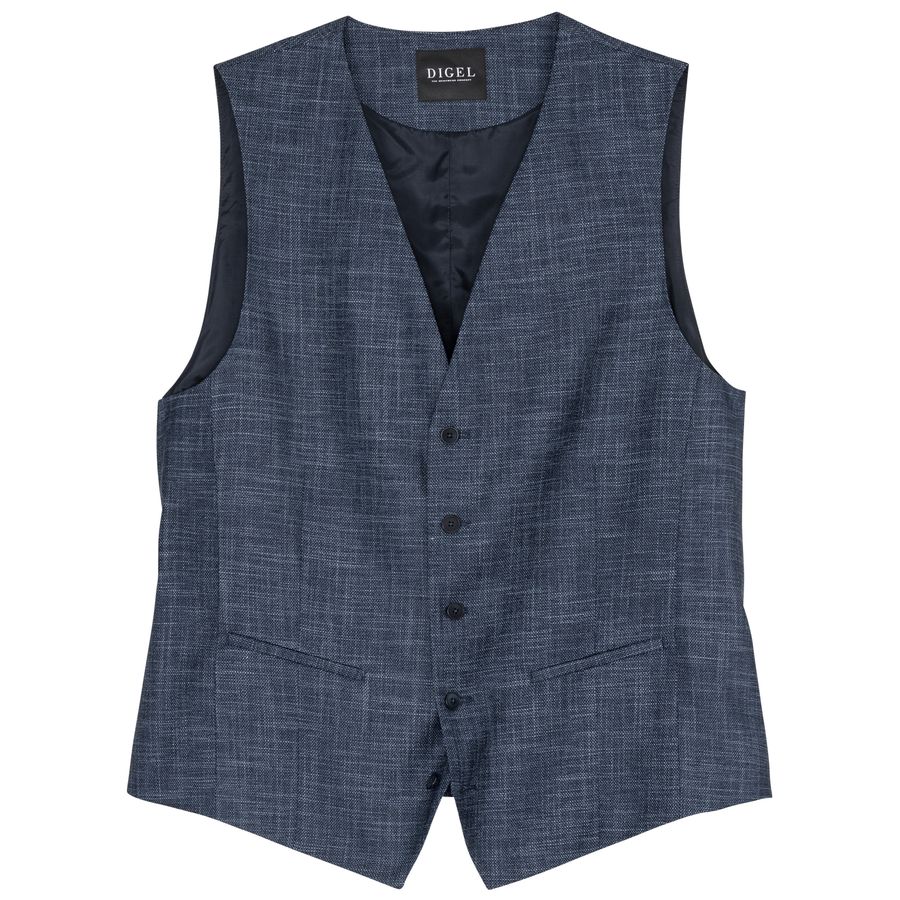 Digel Weste elegant Leinen-Struktur blau Übergröße