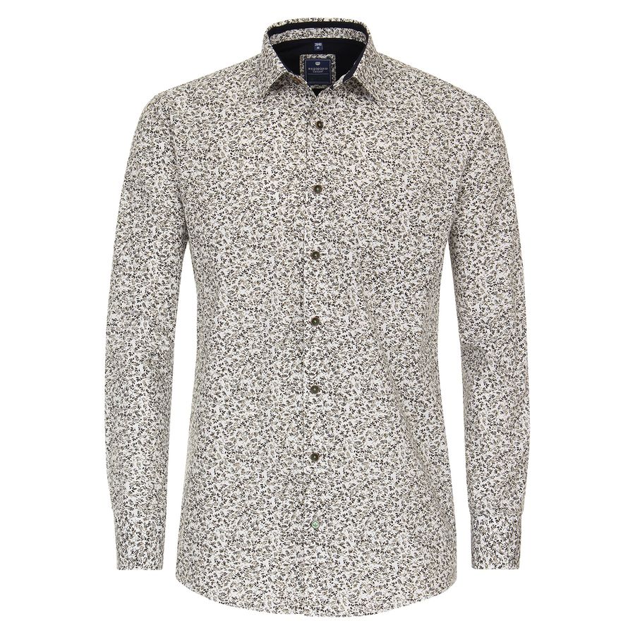 Redmond XXL Langarmhemd oliv-weiß floral gemustert