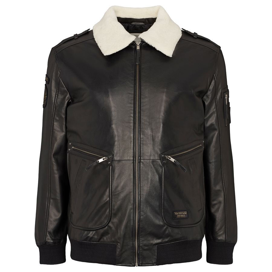North 56Denim Bomber Lederjacke Übergröße schwarz