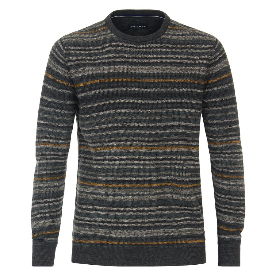 CasaModa XXL Pullover gestreift grau-senfgelb