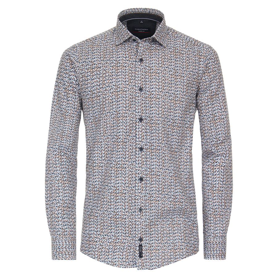 CasaModa Langarmhemd XXL Fullprint braun-rauchblau