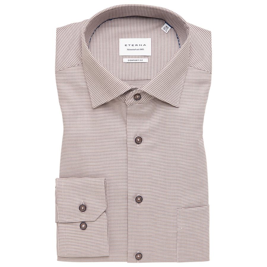 Eterna XXL Langarmhemd bügelfrei braun-beige Muster