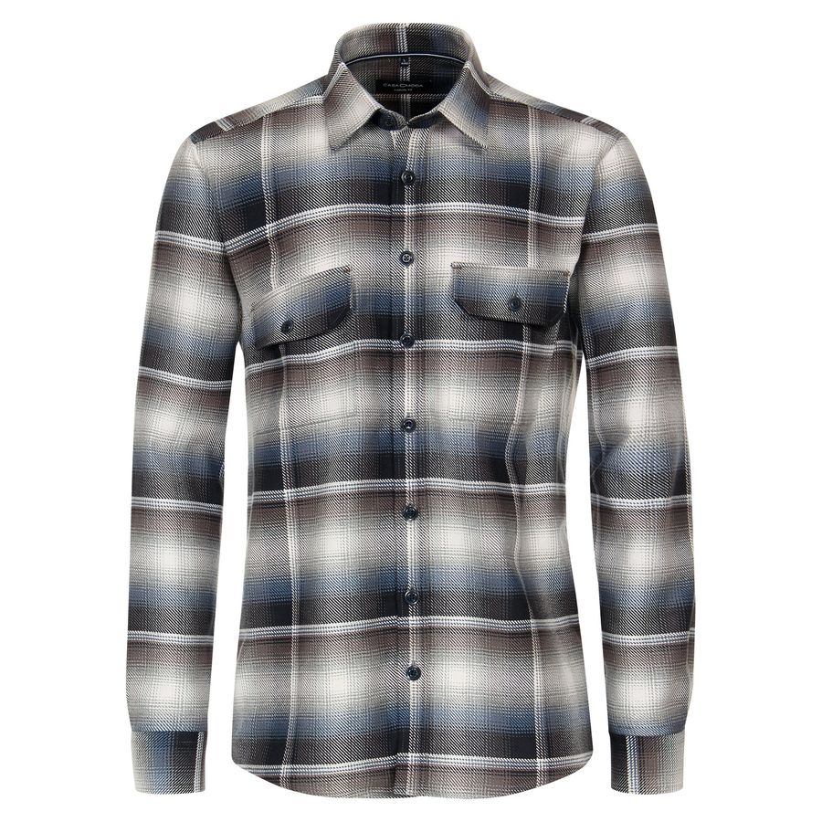CasaModa Hemdjacke Flanell Karo grau-blau XXL