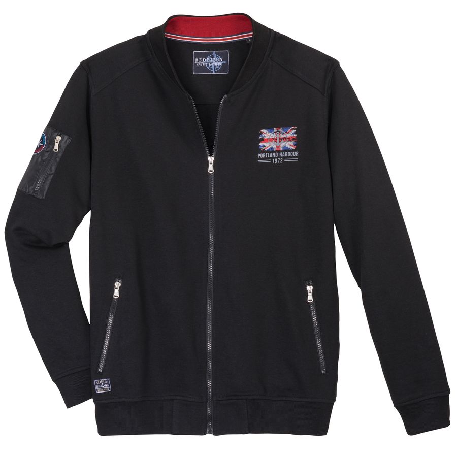 Redfield XXL College-Sweatjacke schwarz Brustprint