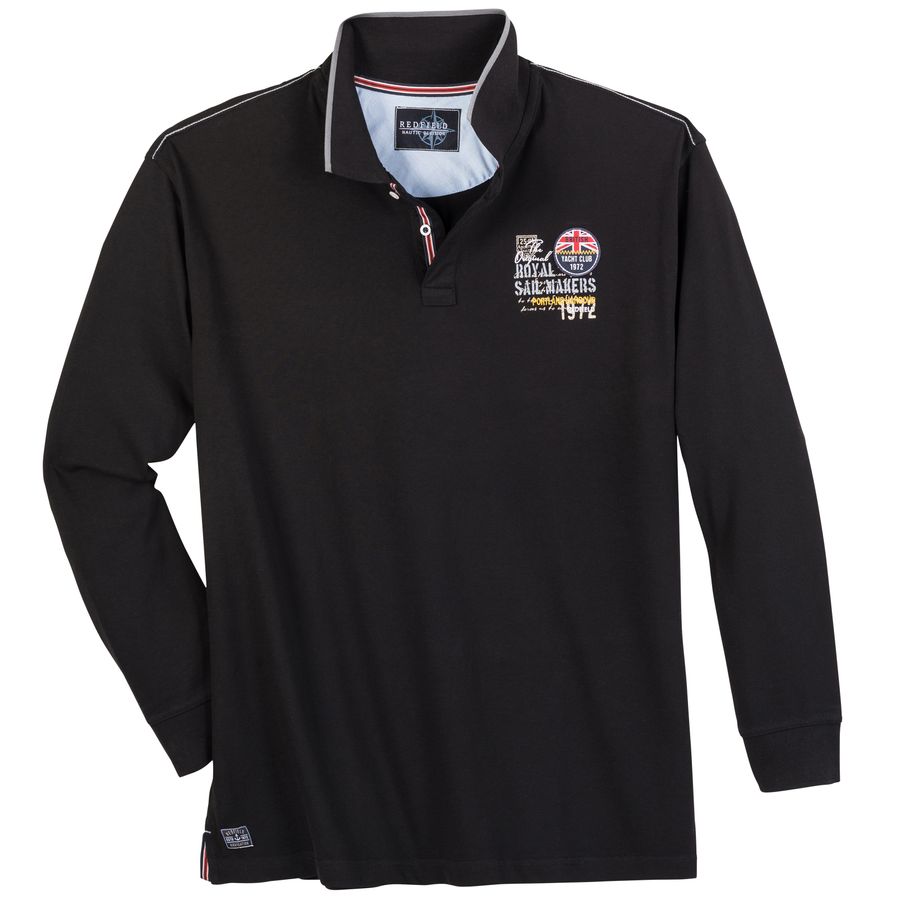 Redfield XXL Langarm-Poloshirt schwarz Bruststickerei