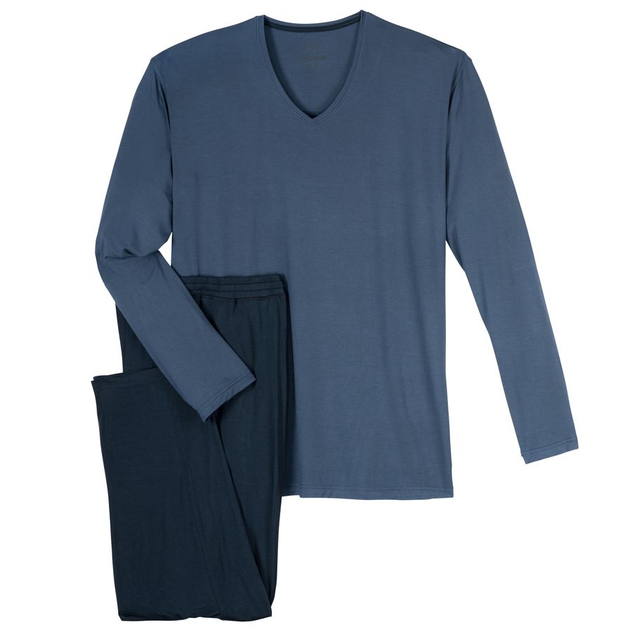 Ceceba Übergrößen Schlafanzug V-Neck rauchblau/navy