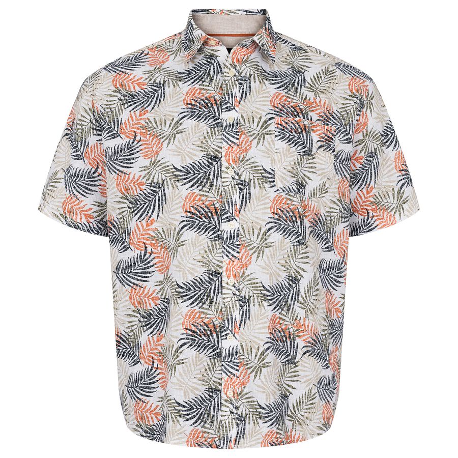 North56°4 XXL Leinenhemd Floralprint orange-beige