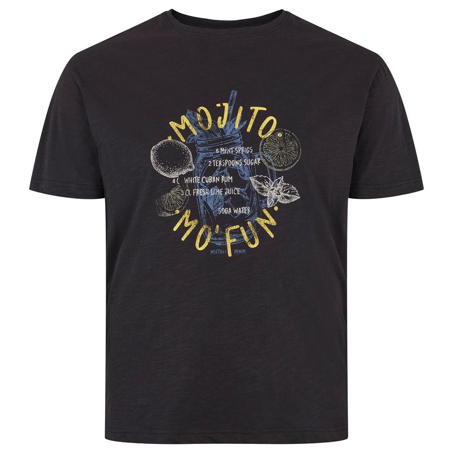 North56Denim Übergröße T-Shirt schwarz Mojito-Print
