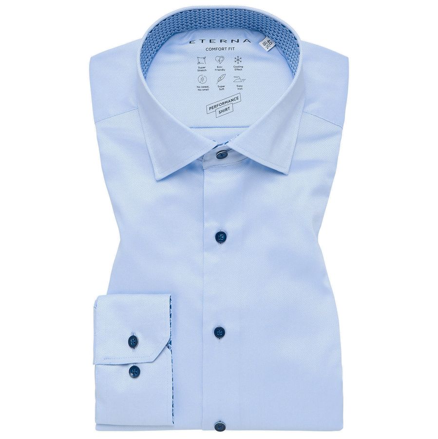 Eterna XXL Langarmhemd Stretch struktur hellblau