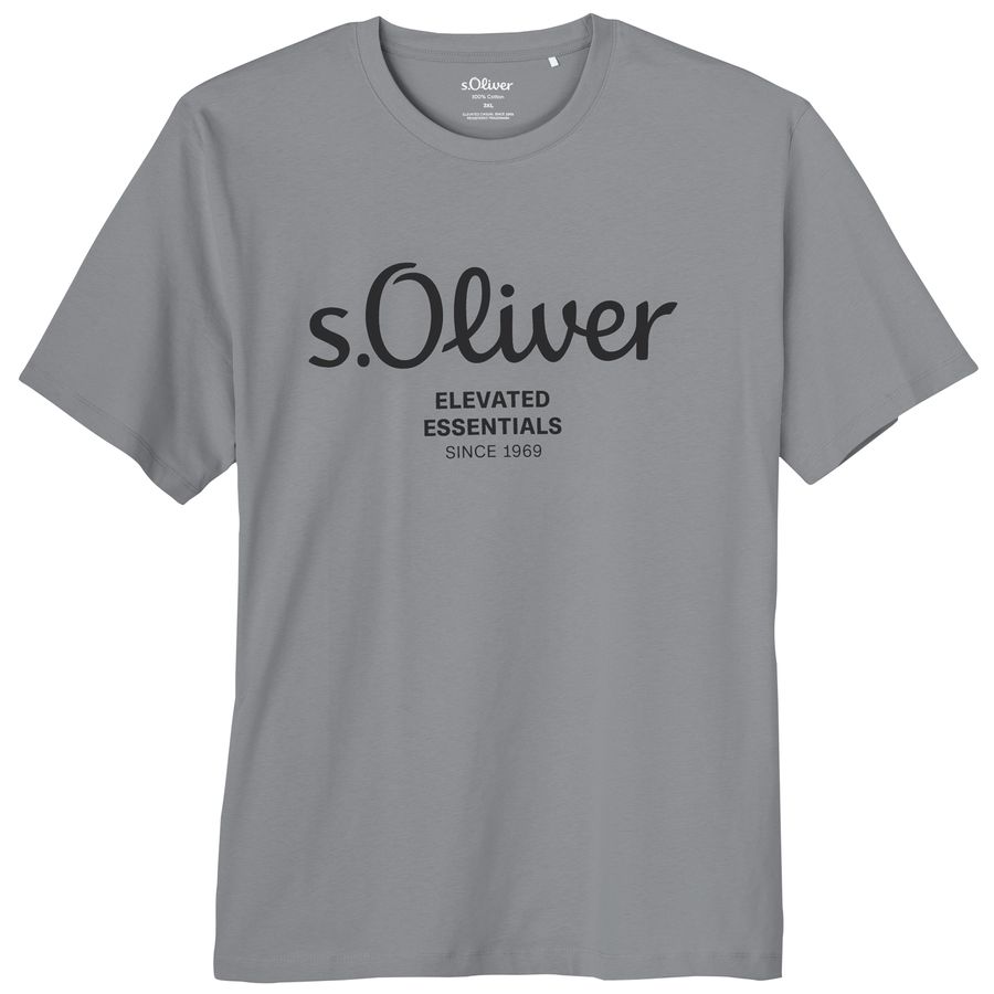 s.Oliver Übergrößen T-Shirt grau Logo-Frontprint