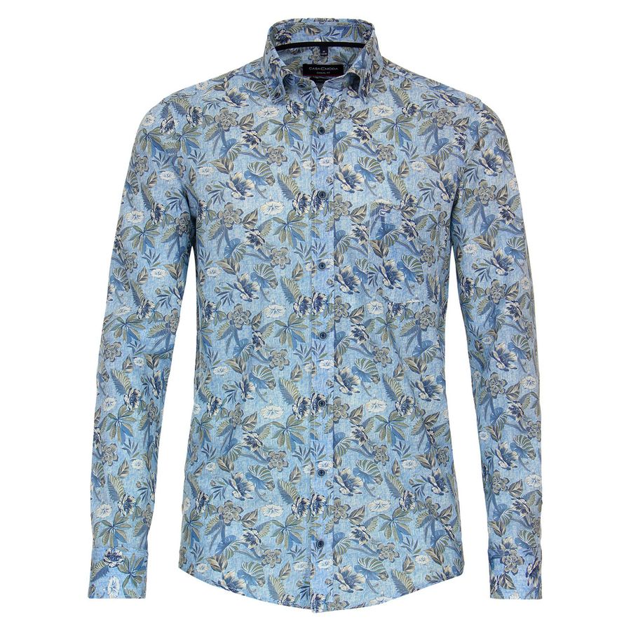 CasaModa Langarmhemd XXL Leinen blau-grün floral