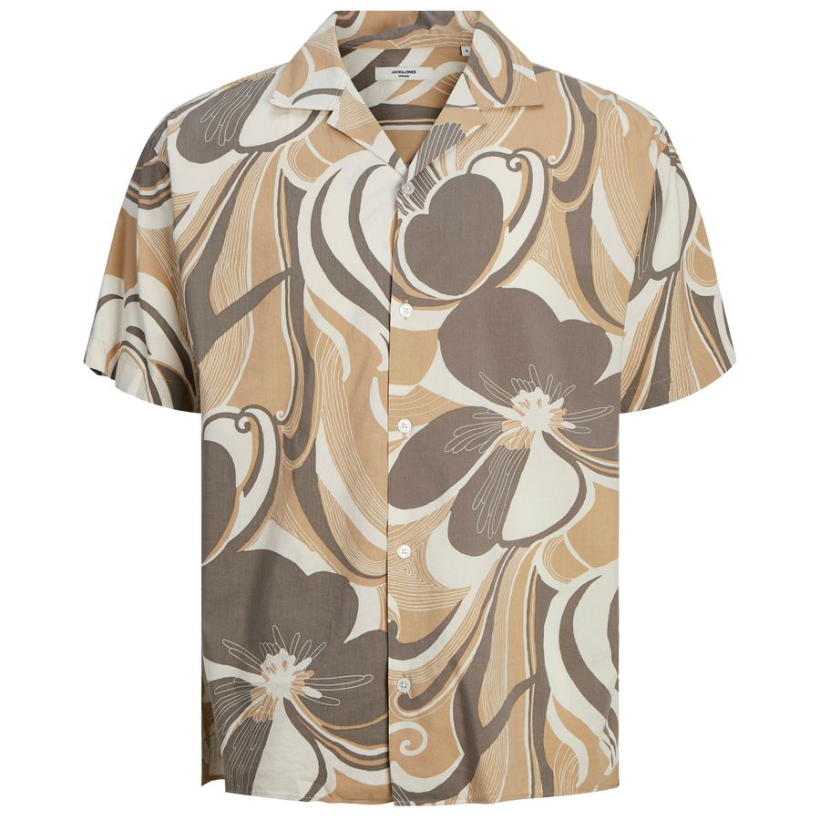 Jack&Jones XXL Kurzarmhemd floral sand-braun Print