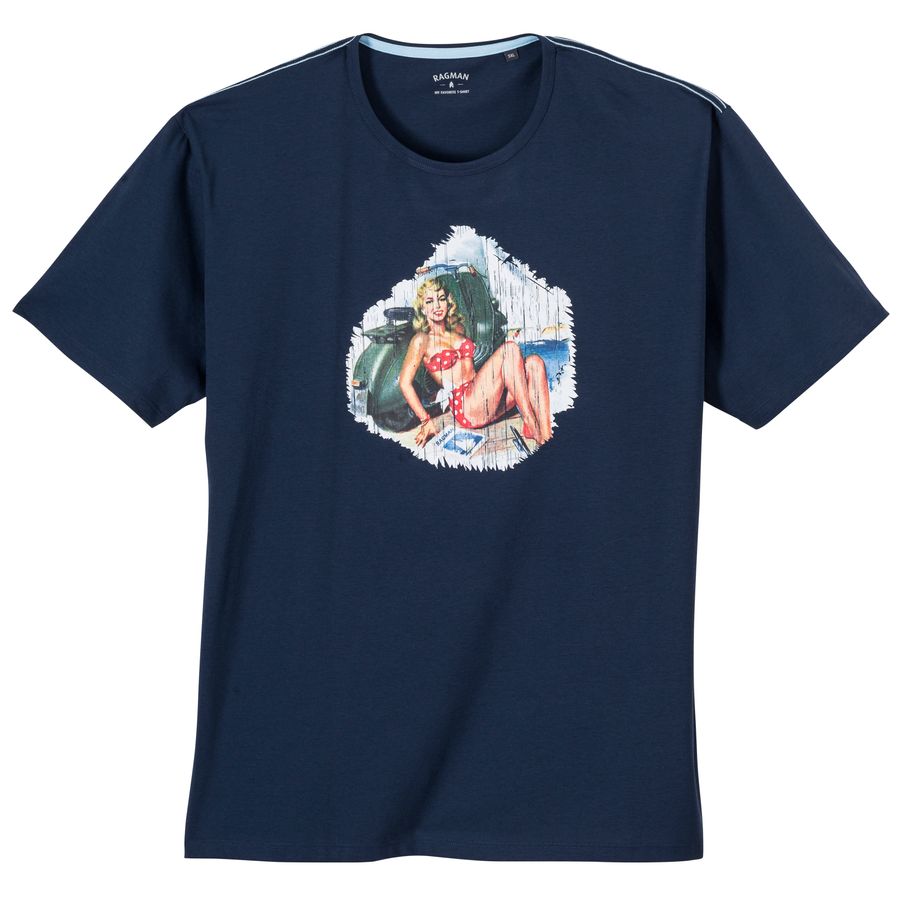 Ragman T-Shirt navy Frontprint Pin-Up Übergröße