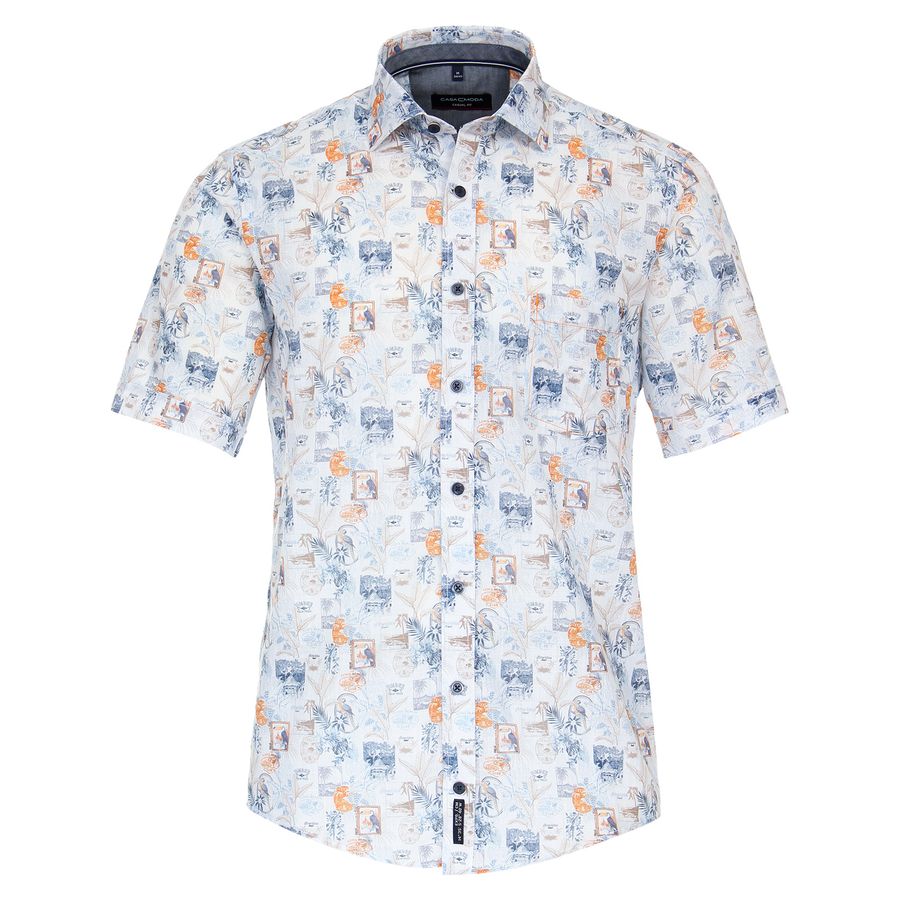 CasaModa Kurzarmhemd XXL Alloverprint terra-blau