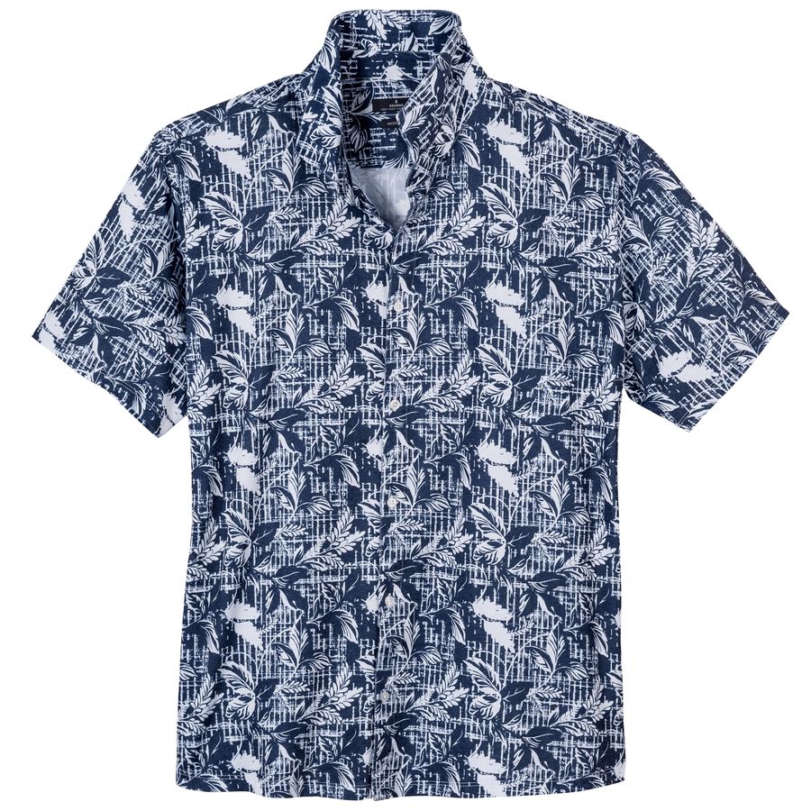 Ragman Kurzarmhemd floral blau-weiß XXL