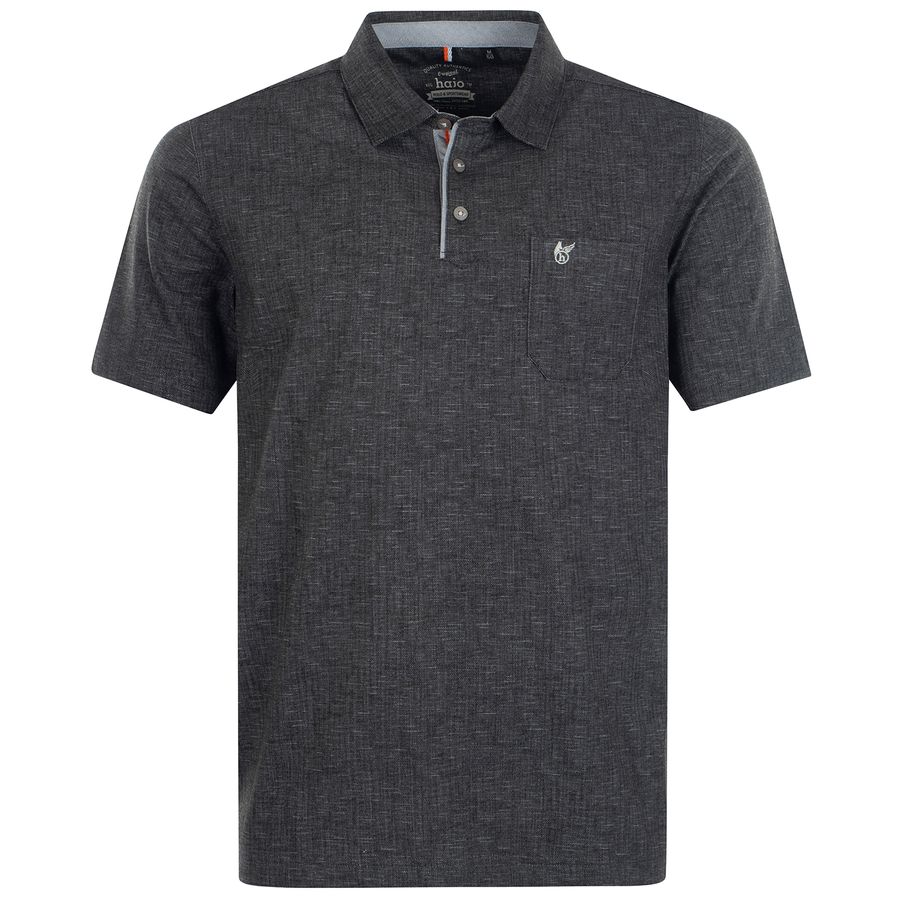 Hajo XXL Polo Stay Fresh Leinen-Optik schwarz melange