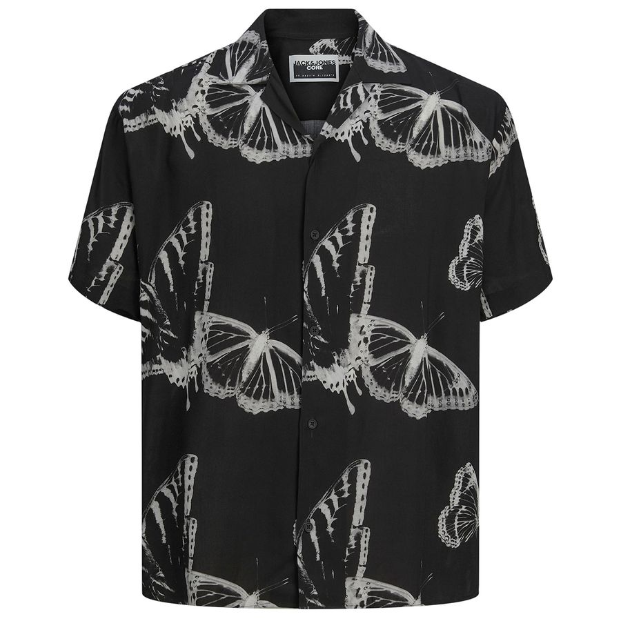 Jack&Jones XXL Kurzarmhemd JCOJEFF AOP schwarz-weiß
