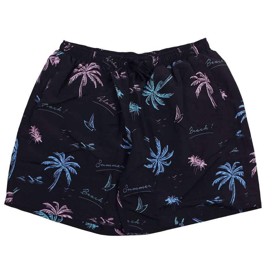 Abraxas XXL Badeshorts schwarz-rosa Palmen-Print