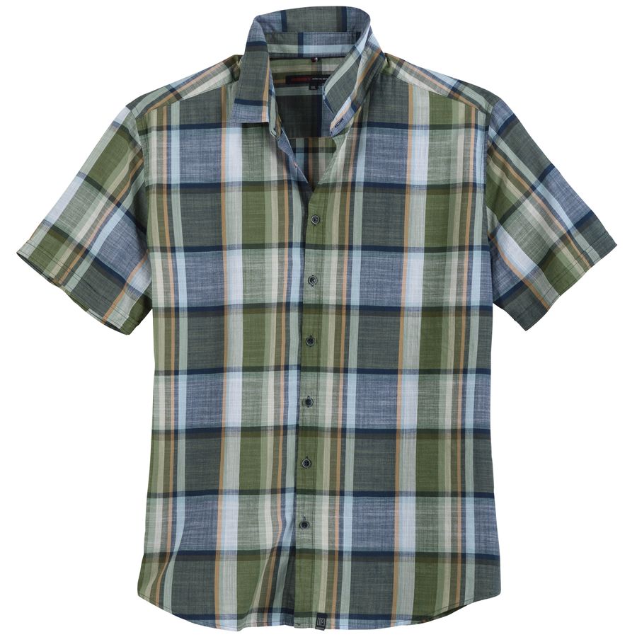 Paddock's XXL Kurzarmhemd kariert khaki-blau