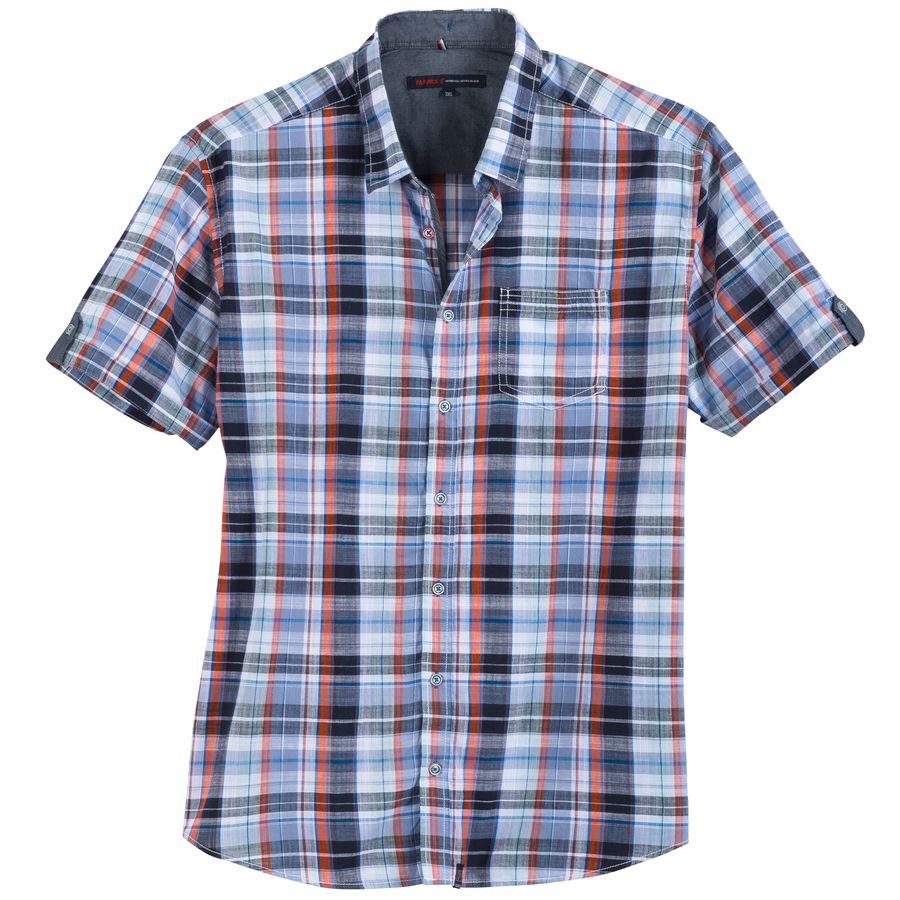 Paddock's XXL Kurzarmhemd kariert blau-orange