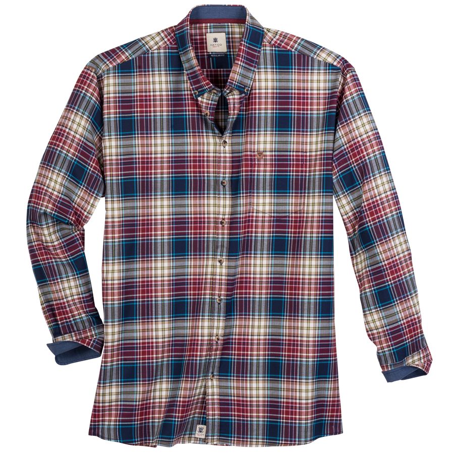 Hatico Langarmhemd XXL kariert blau-beige-rot