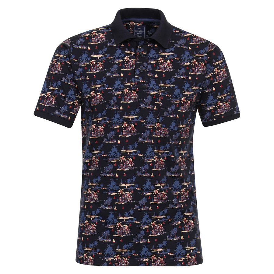 Redmond XXL Poloshirt navy-bordeaux Palmenprint