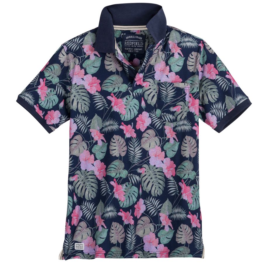 Redfield XXL Poloshirt Floralmuster denimblau-pink