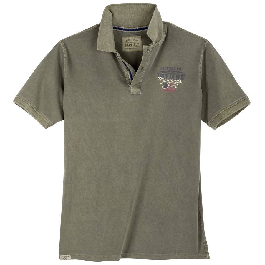 Redfield Poloshirt XXL Vintage Brustprint oliv