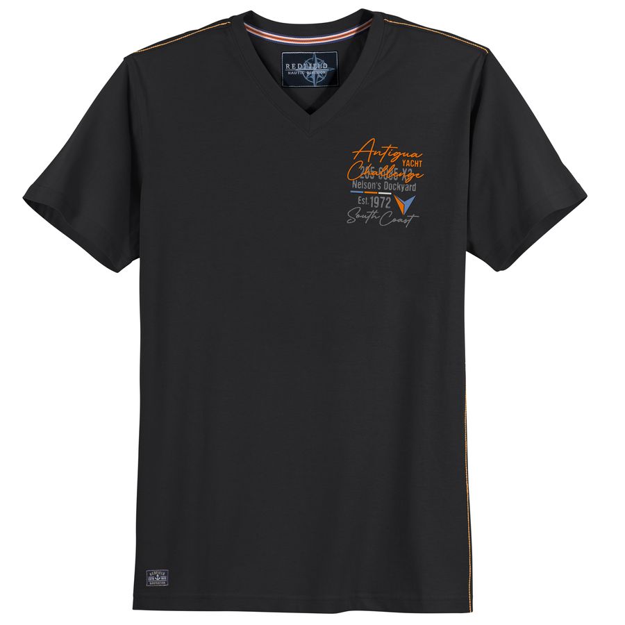 Redfield Übergrößen T-Shirt V-Neck maritim schwarz