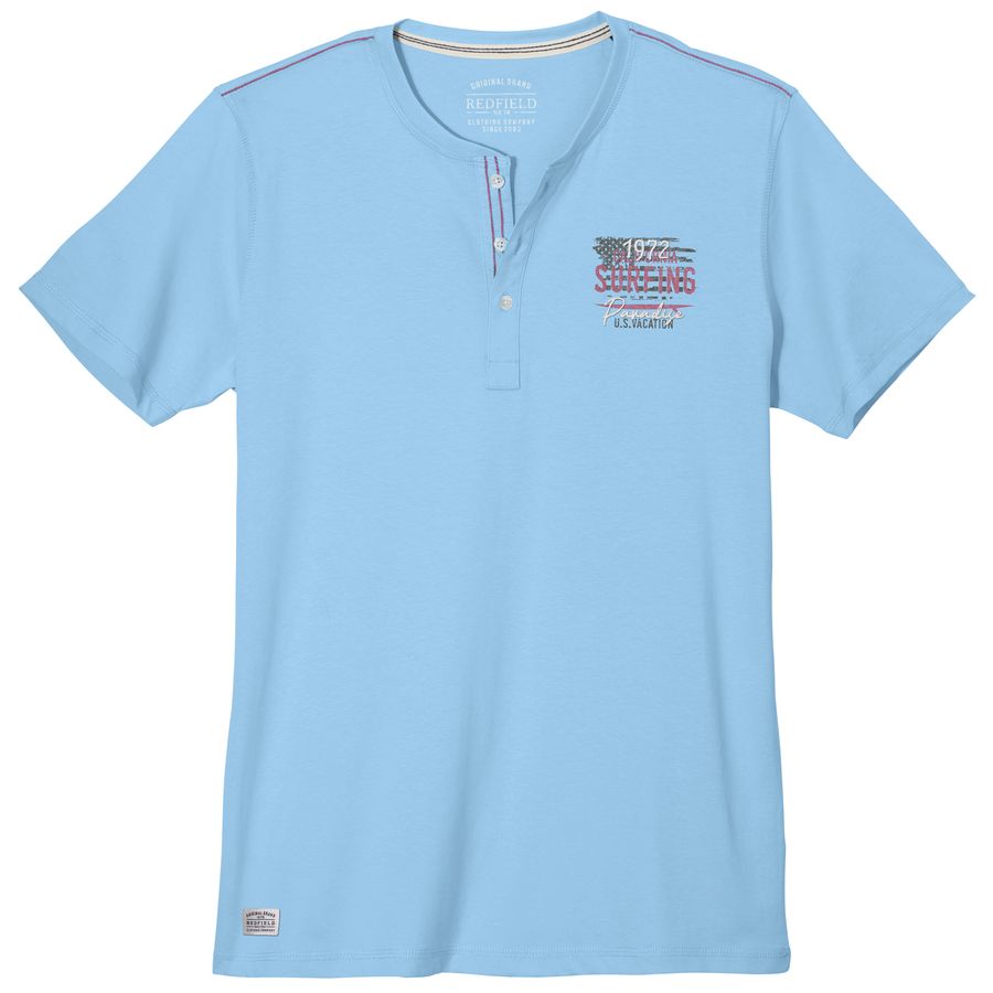 Redfield Henley-T Übergröße hellblau Brustprint