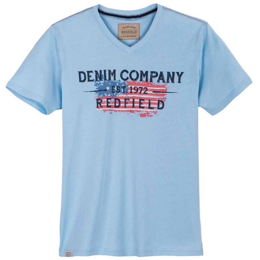Redfield XXL V-Neck T-Shirt hellblau Vintgeprint