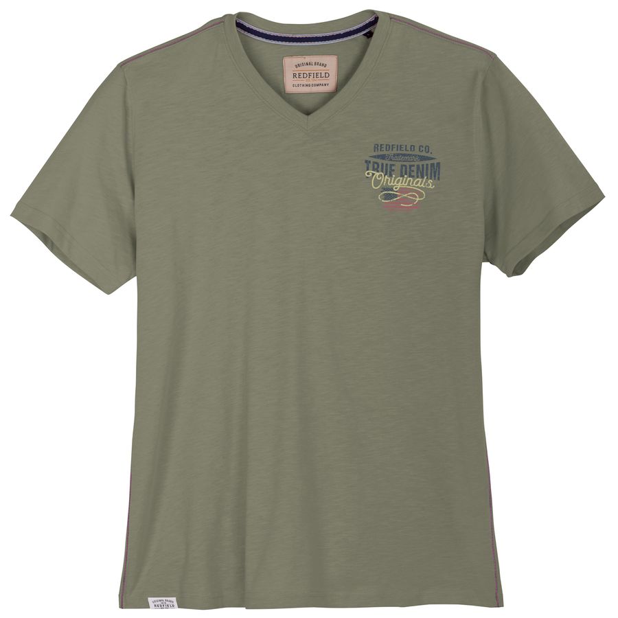 Redfield Übergrößen T-Shirt V-Neck modisch oliv