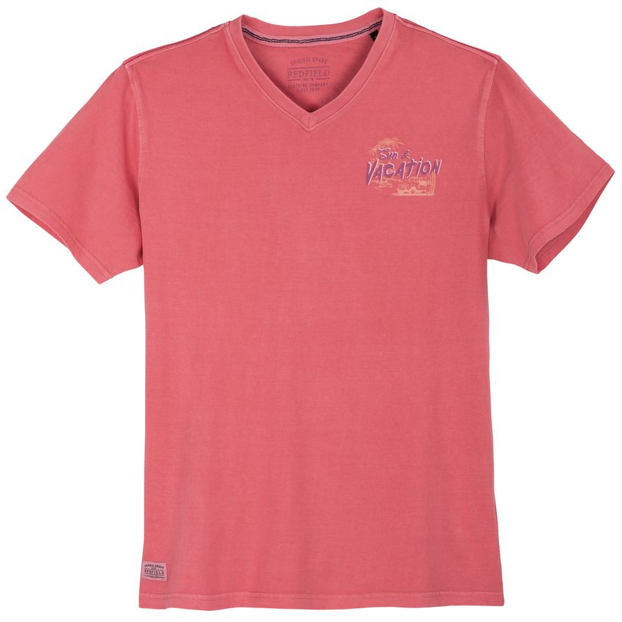 Redfield XXL T-Shirt V-Neck dunkelrosa Brustprint