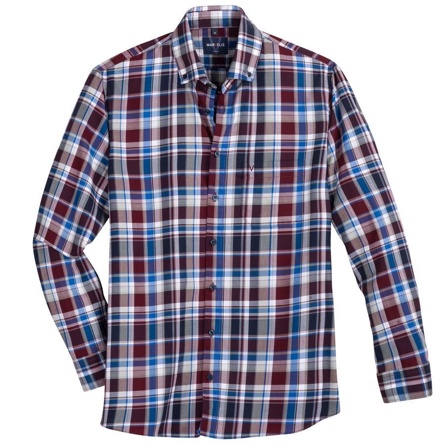Marvelis Langarmhemd XXL blau-bordeaux kariert